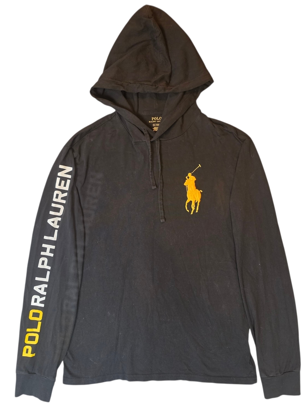 Polo Ralph Lauren Black & Yellow Big Pony Long Sleeve Hooded T-Shirt Medium
